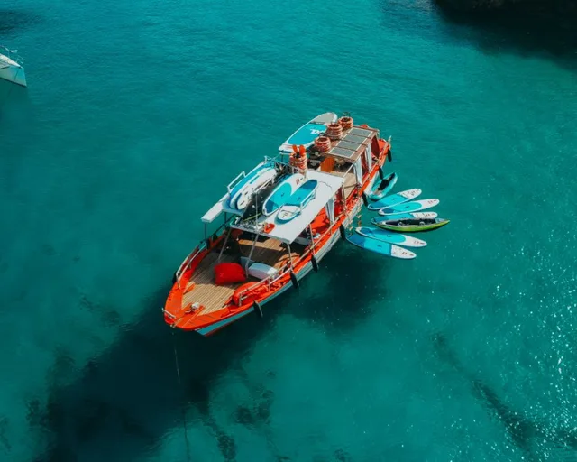 Speedboat sailing in turquoise waters