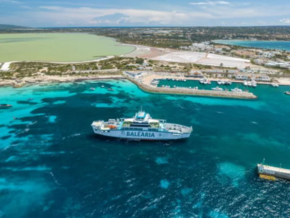 Ferry sailing near the coast